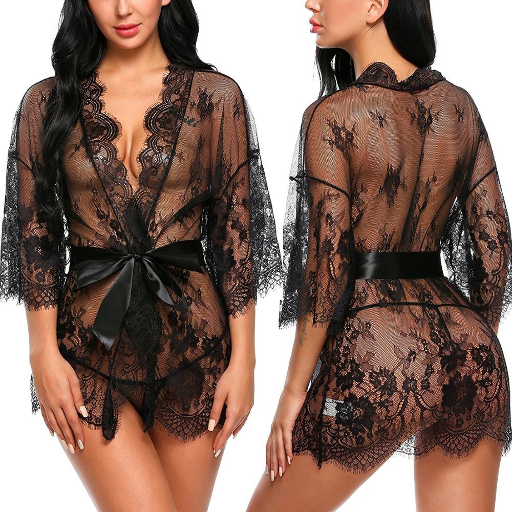 Bathrobe lace with t-string Lingerie-Avenue