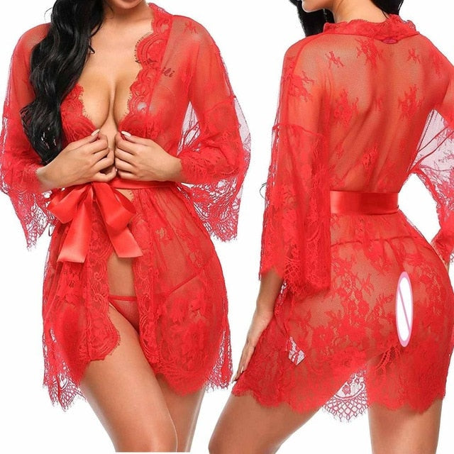 Bathrobe lace with t-string Lingerie-Avenue