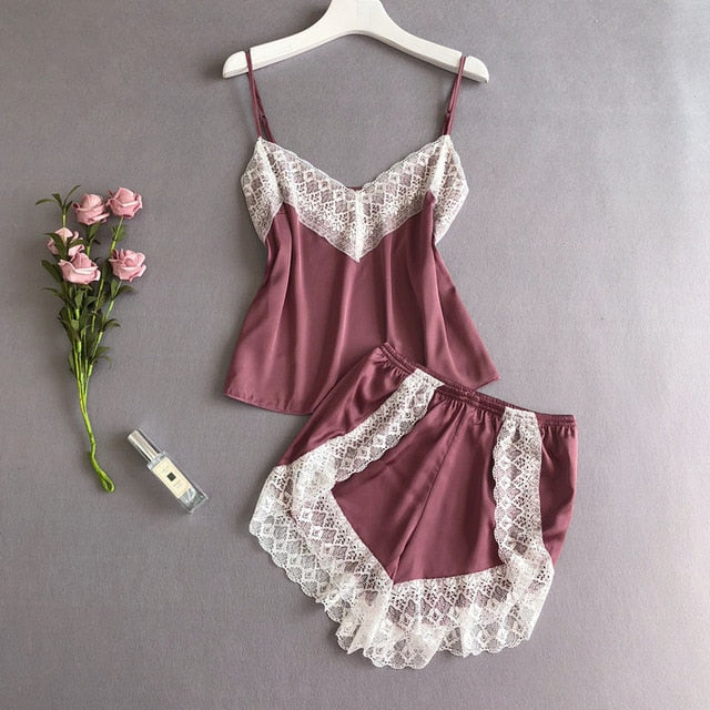 Sleepwear lace & satin pajama Lingerie-Avenue